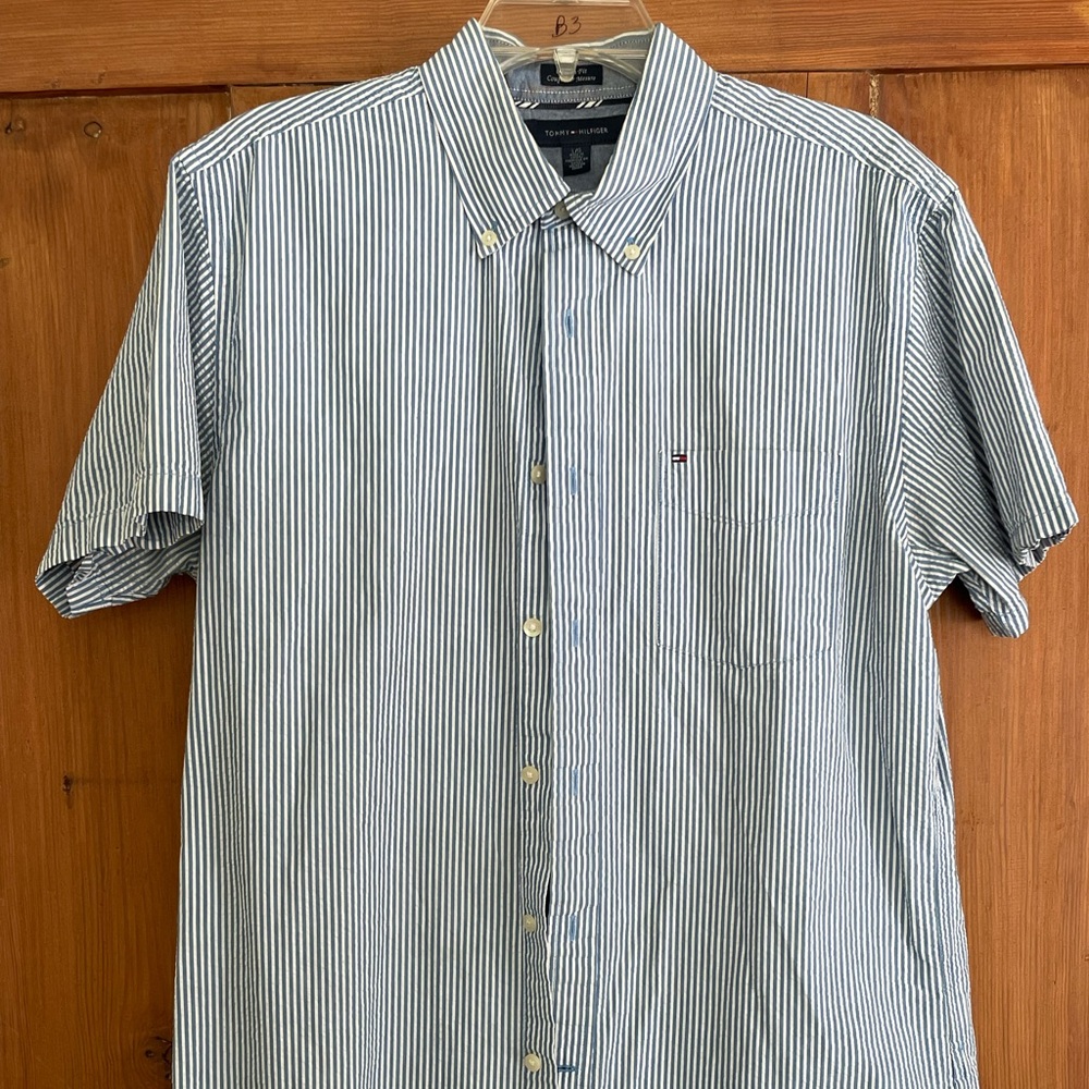 Tommy Hilfiger Blue White Seersucker Shirt L